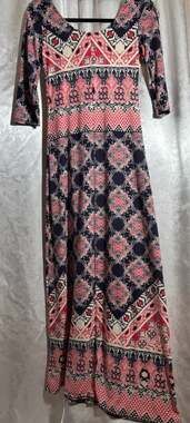 Xhilaration Pink and Navy Blue Geometric Tribal Print Maxi Dress